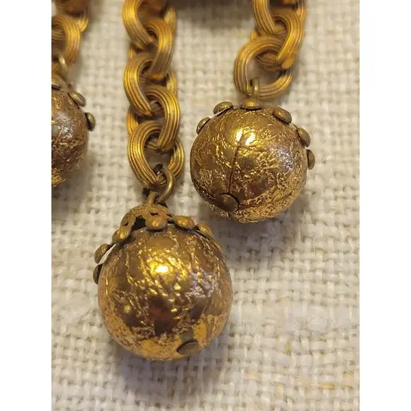 Unsigned Miriam Haskell Heavy Gold Chain Filigree Ball Dangle Tassel Jewelry